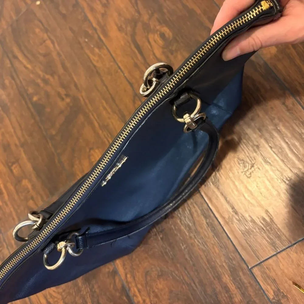 Coach Navy Blue Pebbled Leather Tote Bag Gold Hardware Large Work Bag